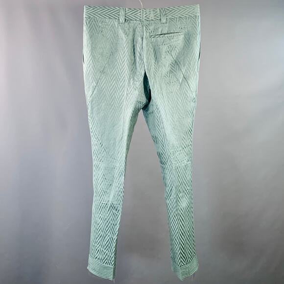 Size 32 Green Herringbone Jacquard Linen Silk Cropped Casual Pants - Picture 3 of 9